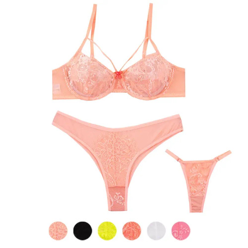 ست سوتین و دو شورت زنانه فنردار کاپ B طرح دانتل و تور