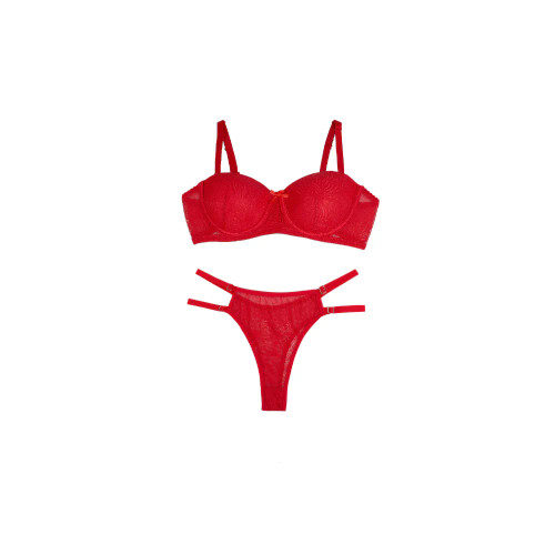 ست لباس زیر زنانه دانتل نیم جک اسفنجی بند قابل تنظیم سایز 75 تا 90