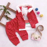 ست سه تیکه سویشرت دار هندوانه ای نوزادی | لباس یلدایی کودک | پنبه دورو | سایز 6 تا 24 ماه