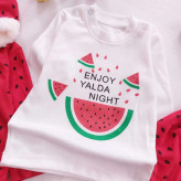 ست سه تیکه سویشرت دار هندوانه ای نوزادی | لباس یلدایی کودک | پنبه دورو | سایز 6 تا 24 ماه