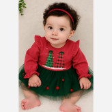پیراهن دخترانه کریسمس | لباس مجلسی نوزاد و کودک | سایز 6 ماه تا 3 سال