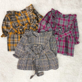 پیراهن کشمیر چهارخونه پاپیونی دخترانه بچگانه 1 تا 4 سال