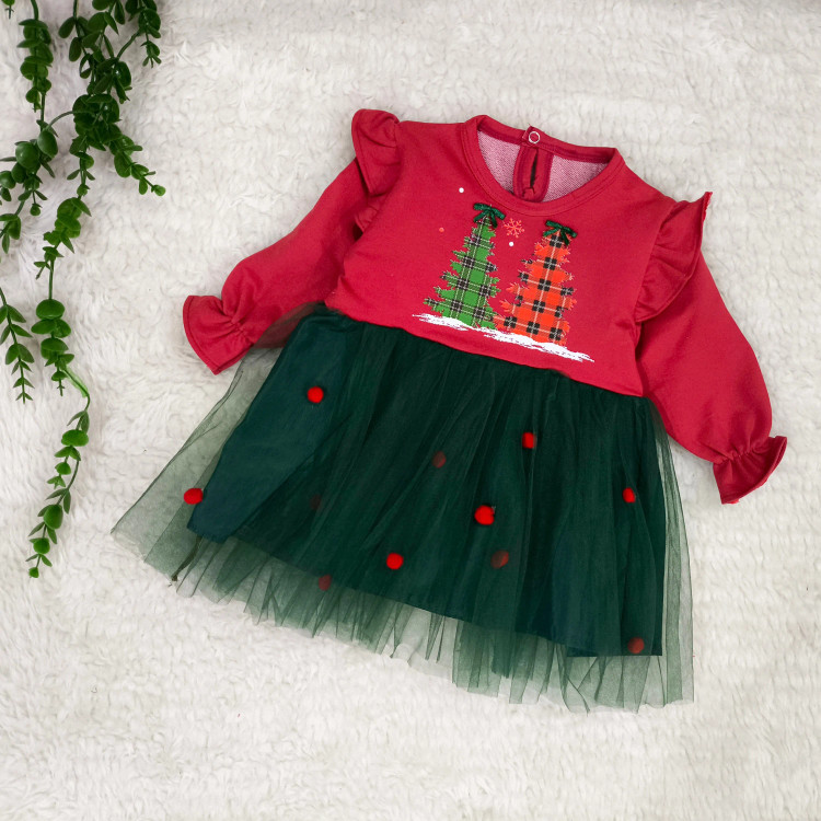 پیراهن دخترانه کریسمس | لباس مجلسی نوزاد و کودک | سایز 6 ماه تا 3 سال