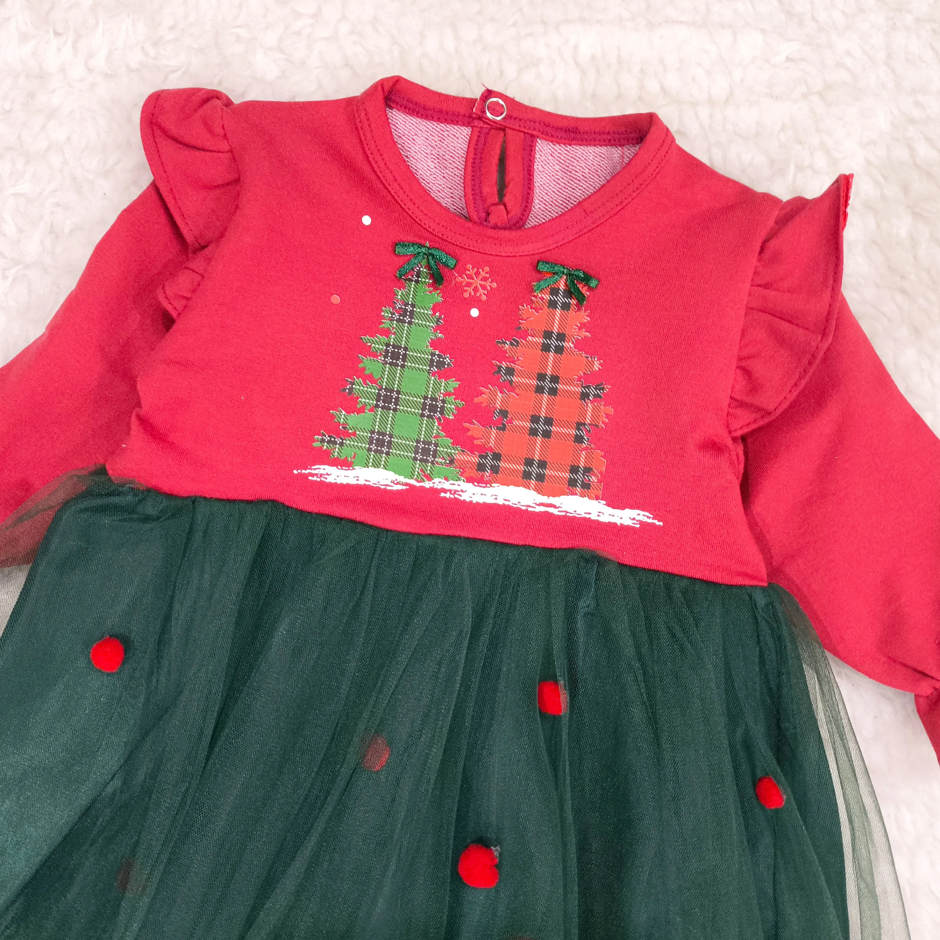 پیراهن دخترانه کریسمس | لباس مجلسی نوزاد و کودک | سایز 6 ماه تا 3 سال