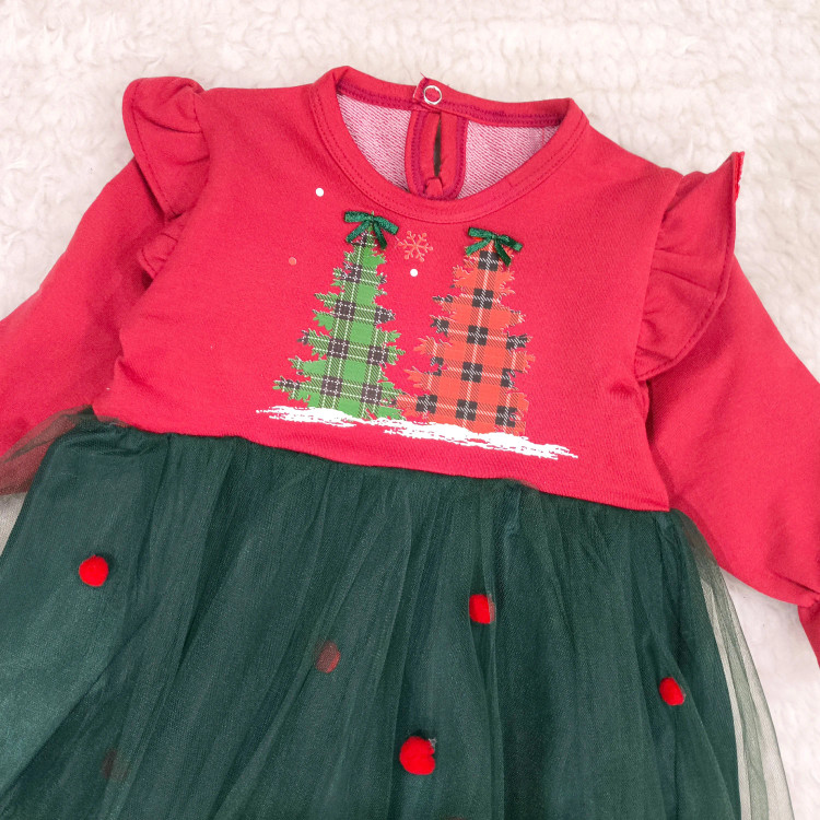 پیراهن دخترانه کریسمس | لباس مجلسی نوزاد و کودک | سایز 6 ماه تا 3 سال