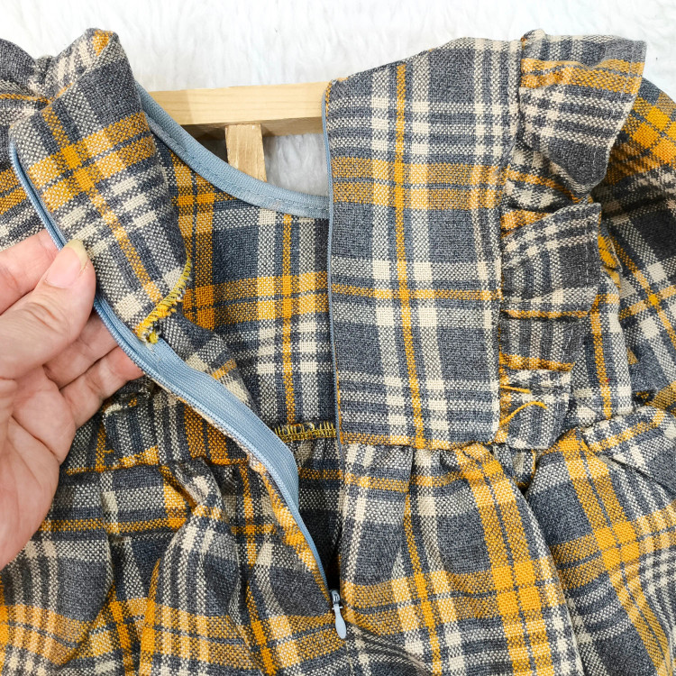 پیراهن کشمیر چهارخونه پاپیونی دخترانه بچگانه 1 تا 4 سال