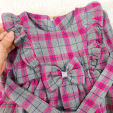 پیراهن کشمیر چهارخونه پاپیونی دخترانه بچگانه 1 تا 4 سال