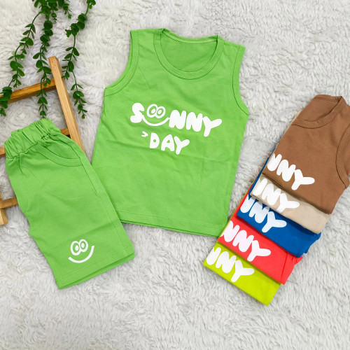 تیشرت و شلوارک پسرانه پنبهای سوپر طرح Sunny Day مناسب 2 تا 4 سال | 6 رنگ