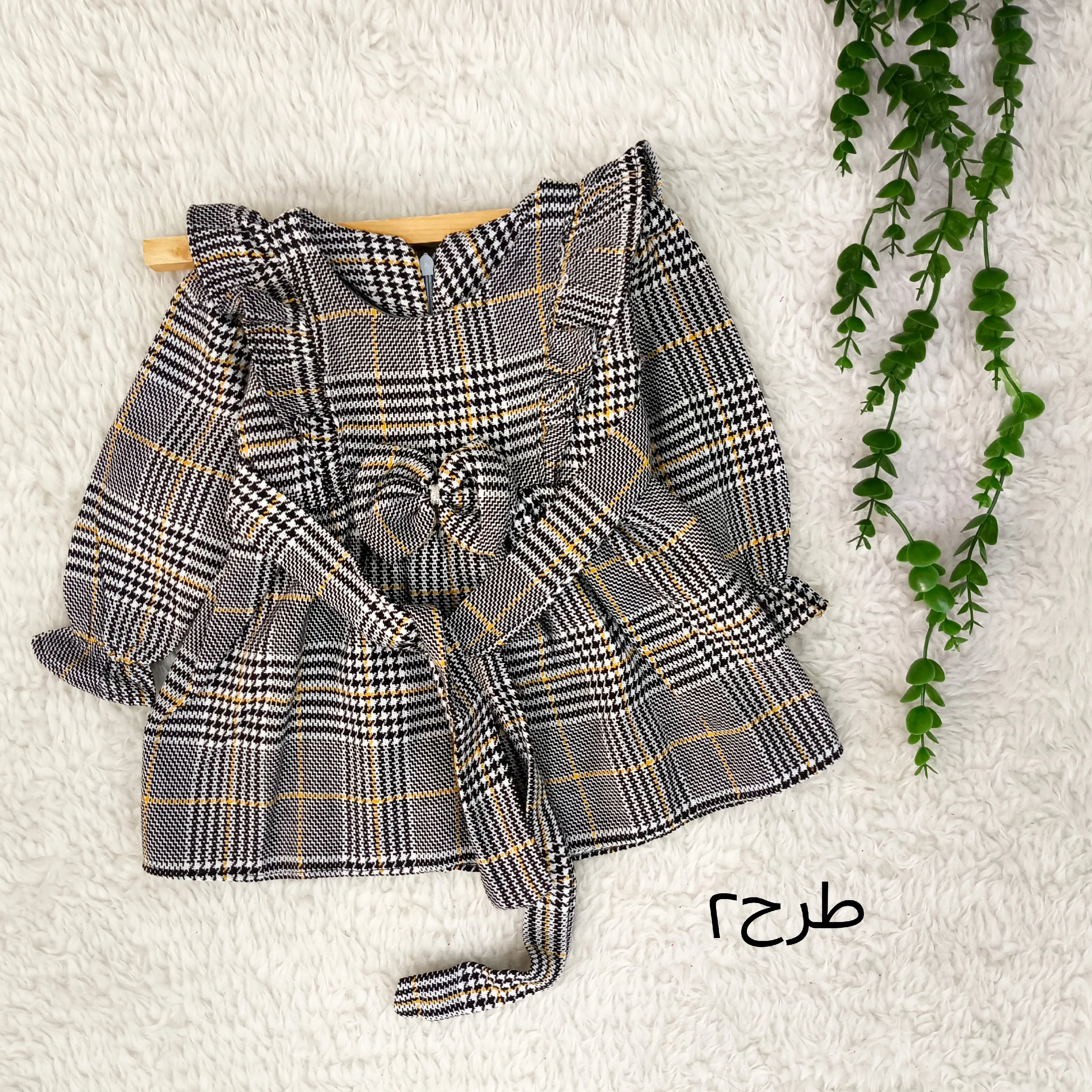 پیراهن کشمیر چهارخونه پاپیونی دخترانه بچگانه 1 تا 4 سال