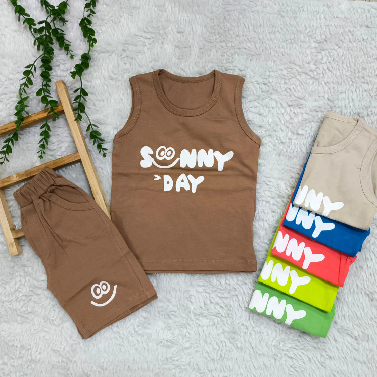 تیشرت و شلوارک پسرانه پنبهای سوپر طرح Sunny Day مناسب 2 تا 4 سال | 6 رنگ