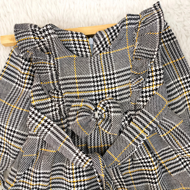 پیراهن کشمیر چهارخونه پاپیونی دخترانه بچگانه 1 تا 4 سال