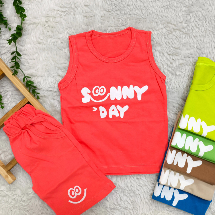 تیشرت و شلوارک پسرانه پنبهای سوپر طرح Sunny Day مناسب 2 تا 4 سال | 6 رنگ