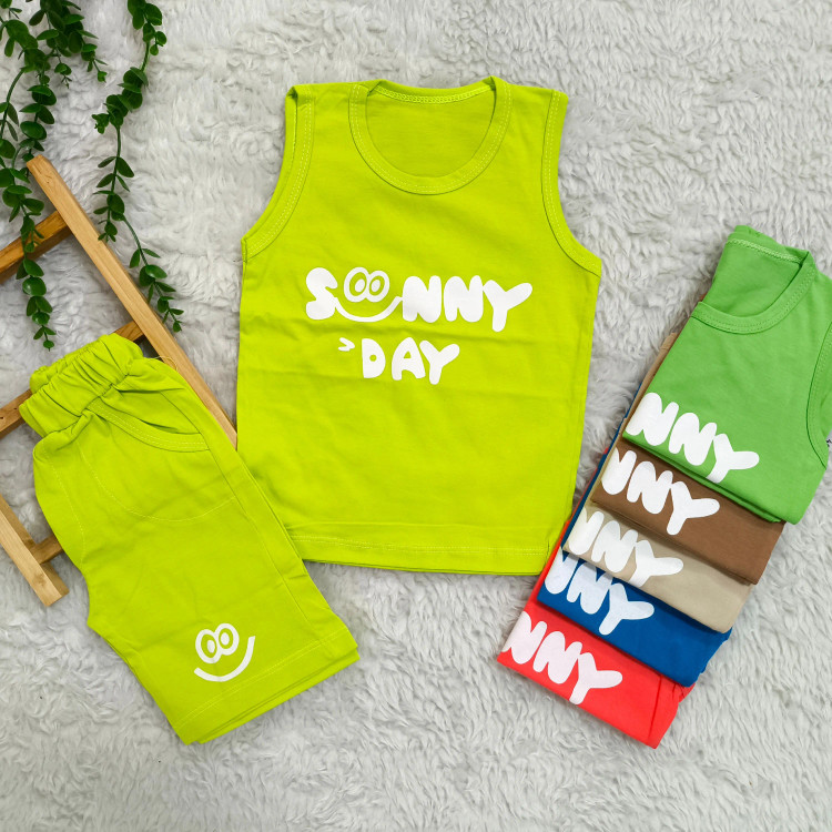 تیشرت و شلوارک پسرانه پنبهای سوپر طرح Sunny Day مناسب 2 تا 4 سال | 6 رنگ