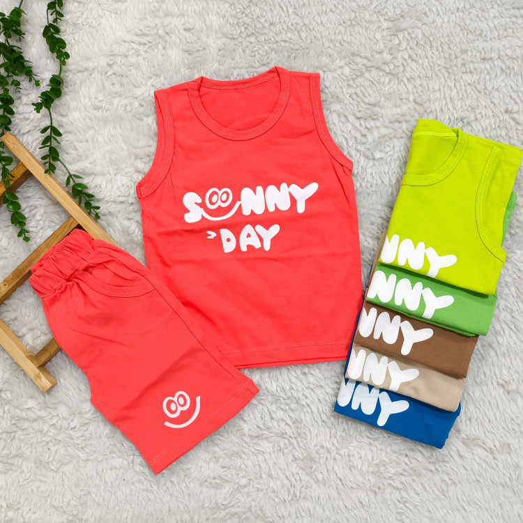 تیشرت و شلوارک پسرانه پنبهای سوپر طرح Sunny Day مناسب 2 تا 4 سال | 6 رنگ