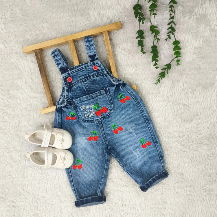 بیلر جین گلدوزی آلبالو نوزادی دخترانه عیدانه پیشبندی لی