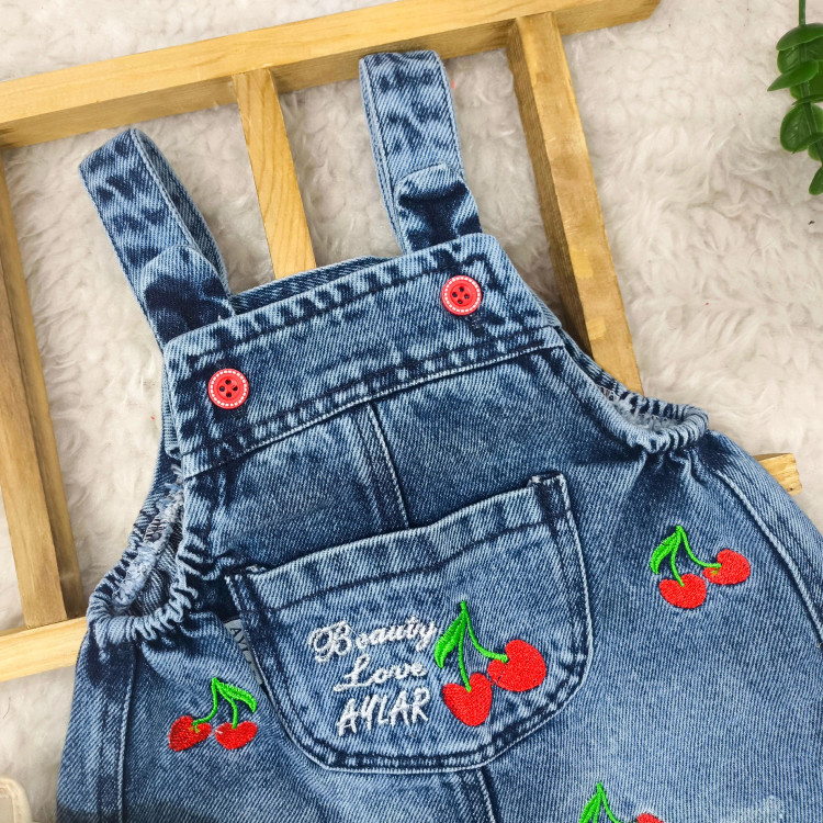 بیلر جین گلدوزی آلبالو نوزادی دخترانه عیدانه پیشبندی لی