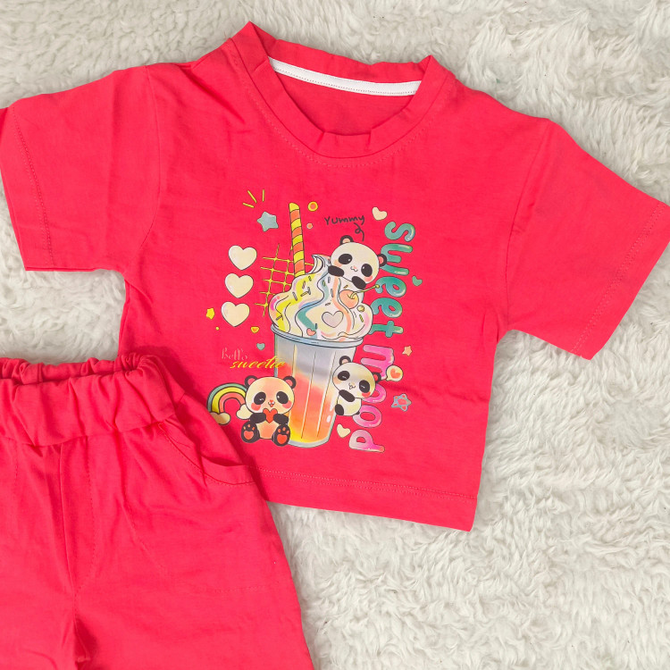 تیشرت و شورتک لش طرح پاندا پنبه سوپر مناسب کودکان 1 تا 3 سال