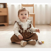 بلوز و سارافون مخمل کبریتی عیدانه دخترانه یک تا سه سال