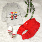 ست بلوز شلوار نوزادی طرح خرس راننده | پنبه و ملانژ | مناسب 6 تا 24 ماه