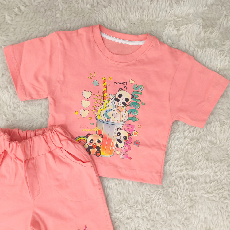 تیشرت و شورتک لش طرح پاندا پنبه سوپر مناسب کودکان 1 تا 3 سال