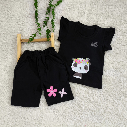 تاپ و شلوارک بچگانه مشکی پنبه سوپر درجه یک طرح دار سایز 35 و 40