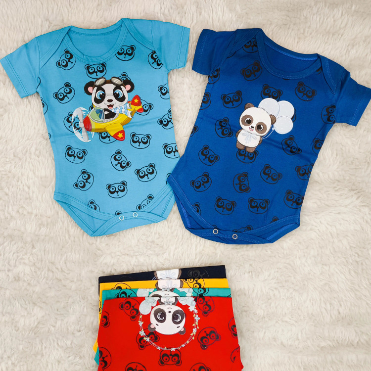 بادی نوزادی آستین کوتاه طرح پاندا | جنس پنبه سوپر | سایز 3 تا 12 ماه