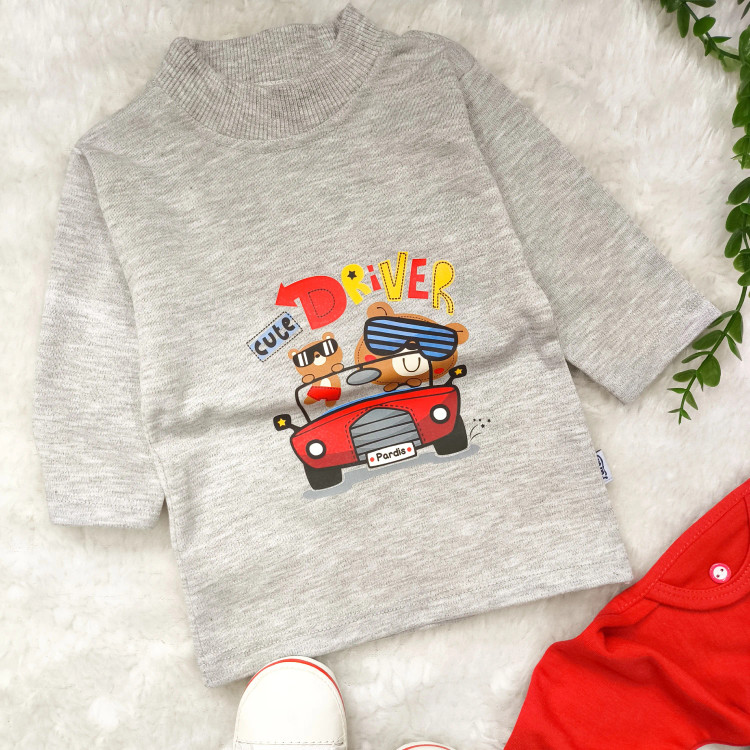 ست بلوز شلوار نوزادی طرح خرس راننده | پنبه و ملانژ | مناسب 6 تا 24 ماه