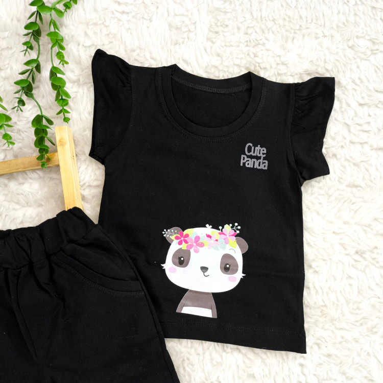 تاپ و شلوارک بچگانه مشکی پنبه سوپر درجه یک طرح دار سایز 35 و 40