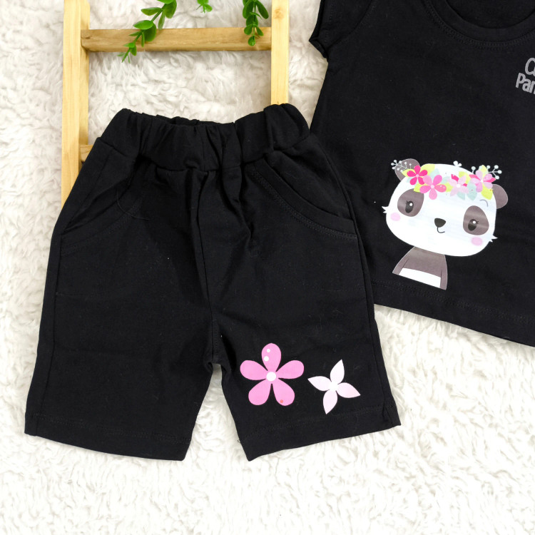 تاپ و شلوارک بچگانه مشکی پنبه سوپر درجه یک طرح دار سایز 35 و 40