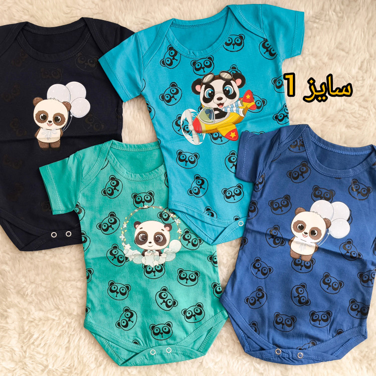 بادی نوزادی آستین کوتاه طرح پاندا | جنس پنبه سوپر | سایز 3 تا 12 ماه
