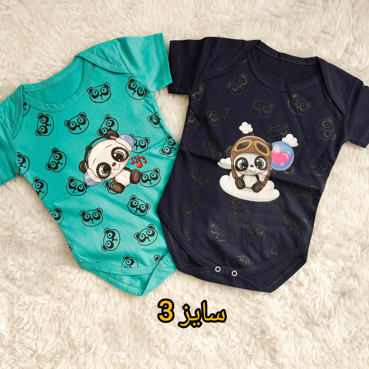 بادی نوزادی آستین کوتاه طرح پاندا | جنس پنبه سوپر | سایز 3 تا 12 ماه