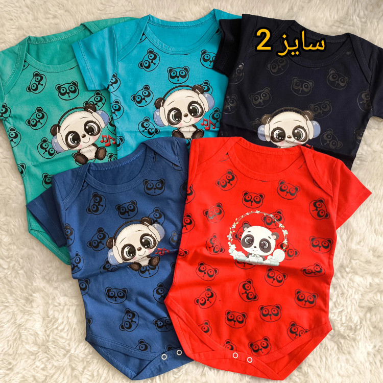 بادی نوزادی آستین کوتاه طرح پاندا | جنس پنبه سوپر | سایز 3 تا 12 ماه