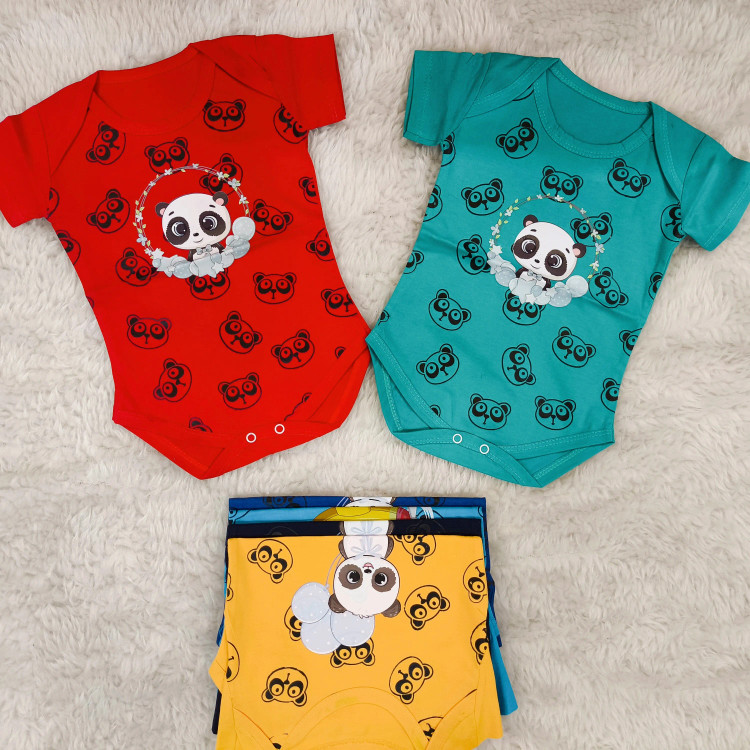 بادی نوزادی آستین کوتاه طرح پاندا | جنس پنبه سوپر | سایز 3 تا 12 ماه