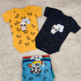 بادی نوزادی آستین کوتاه طرح پاندا | جنس پنبه سوپر | سایز 3 تا 12 ماه