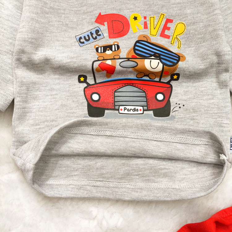 ست بلوز شلوار نوزادی طرح خرس راننده | پنبه و ملانژ | مناسب 6 تا 24 ماه