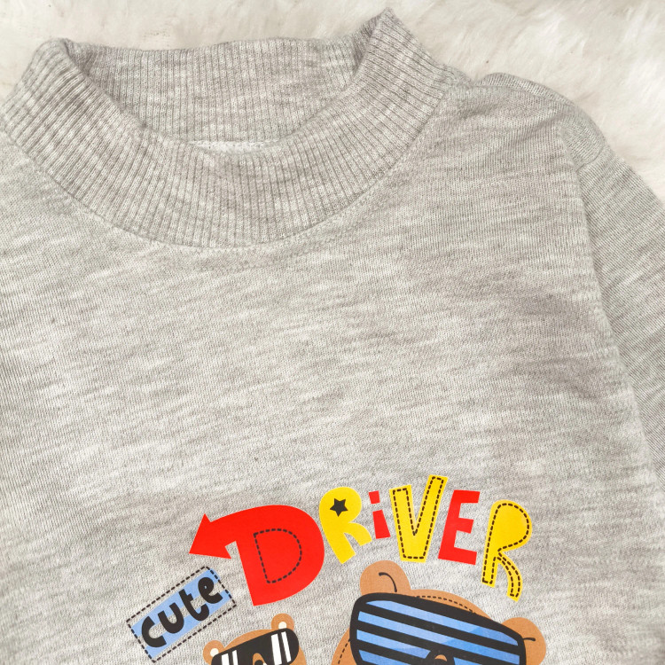 ست بلوز شلوار نوزادی طرح خرس راننده | پنبه و ملانژ | مناسب 6 تا 24 ماه