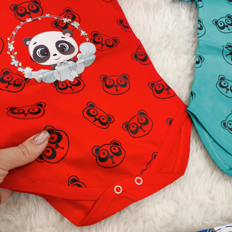 بادی نوزادی آستین کوتاه طرح پاندا | جنس پنبه سوپر | سایز 3 تا 12 ماه