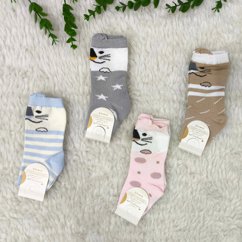 جوراب ساق بلند نوزاد طرح گربه | پنبه صد درصد | سایز 0 تا 6 ماه
