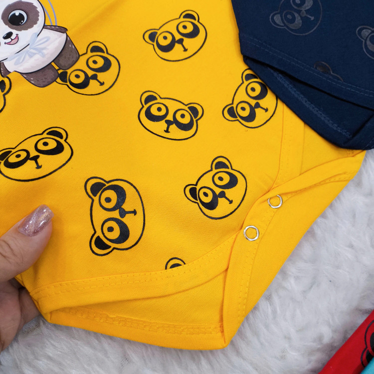 بادی نوزادی آستین کوتاه طرح پاندا | جنس پنبه سوپر | سایز 3 تا 12 ماه