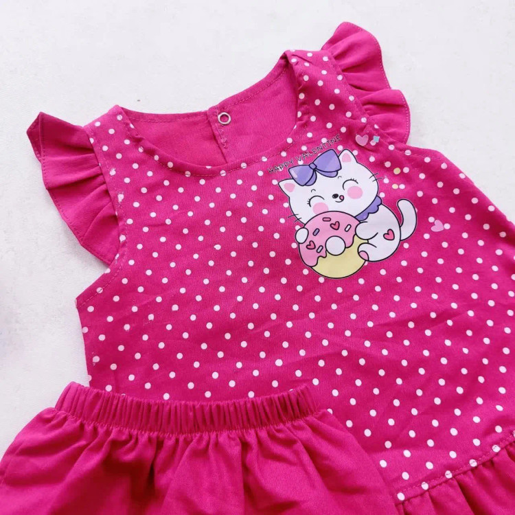 ست سارافون و شورت گربه دخترانه | کتان نخ | چهار رنگ | مناسب 1 تا 3 سال