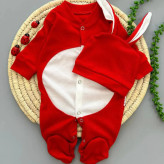 سرهمی و کلاه خرگوشی پوم دار نوزاد | مناسب عکاسی ماهگرد و آتلیه | پنبه نرم و لطیف | سایز 1-2 ماه و 2-4 ماه