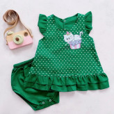 ست سارافون و شورت گربه دخترانه | کتان نخ | چهار رنگ | مناسب 1 تا 3 سال