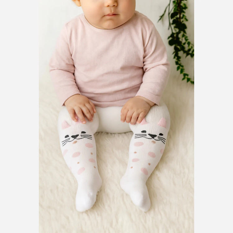 جوراب ساق بلند نوزاد طرح گربه | پنبه صد درصد | سایز 0 تا 6 ماه