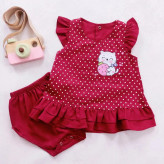 ست سارافون و شورت گربه دخترانه | کتان نخ | چهار رنگ | مناسب 1 تا 3 سال