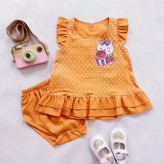 ست سارافون و شورت گربه دخترانه | کتان نخ | چهار رنگ | مناسب 1 تا 3 سال