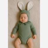 بادی و کلاه کبریتی خرگوشی نوزادی | جنس پنبه | مناسب 3 تا 12 ماه