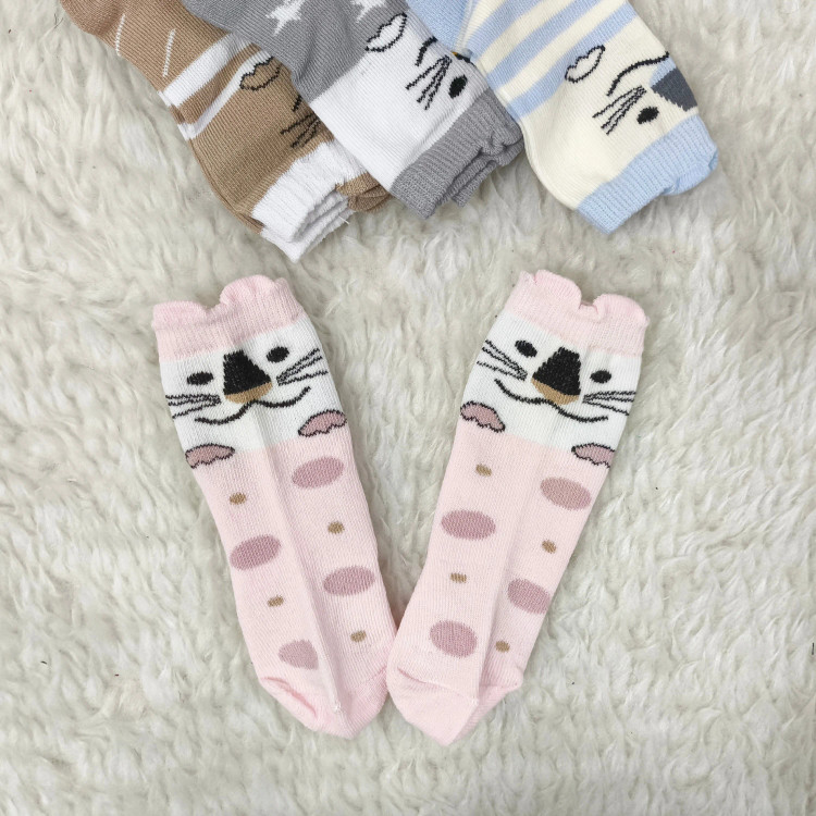 جوراب ساق بلند نوزاد طرح گربه | پنبه صد درصد | سایز 0 تا 6 ماه