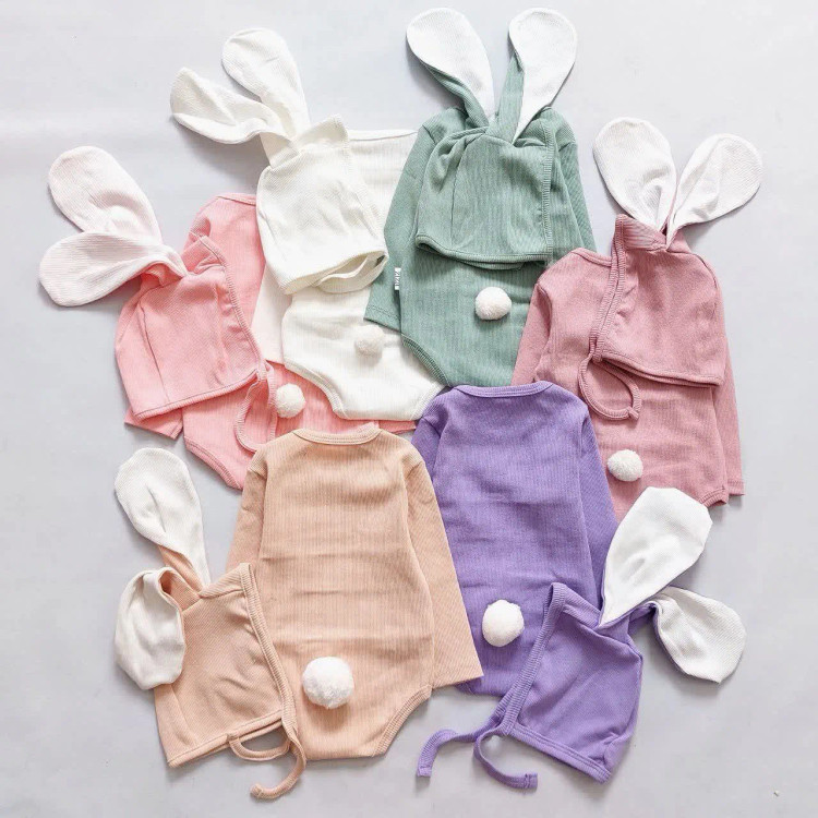 بادی و کلاه کبریتی خرگوشی نوزادی | جنس پنبه | مناسب 3 تا 12 ماه