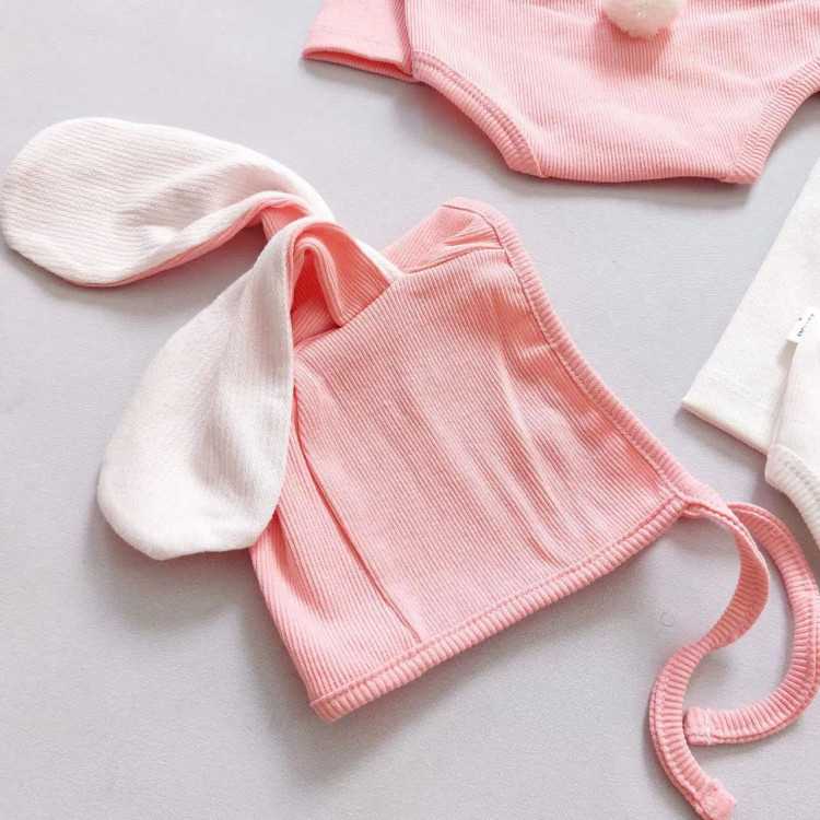 بادی و کلاه کبریتی خرگوشی نوزادی | جنس پنبه | مناسب 3 تا 12 ماه