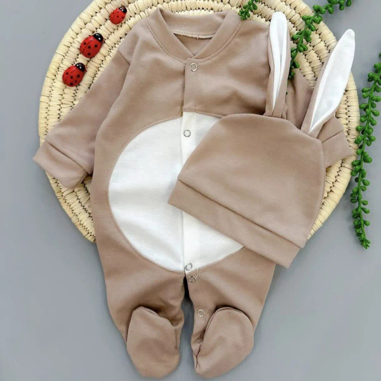 سرهمی و کلاه خرگوشی پوم دار نوزاد | مناسب عکاسی ماهگرد و آتلیه | پنبه نرم و لطیف | سایز 1-2 ماه و 2-4 ماه